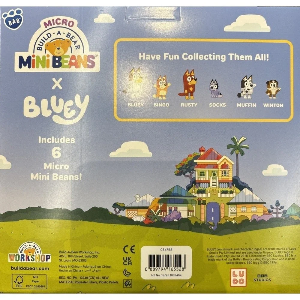 Bluey Micro Build-A-Bear Set of 6 Micro Mini Beans Plush Pack Socks Bingo‎ Rusty